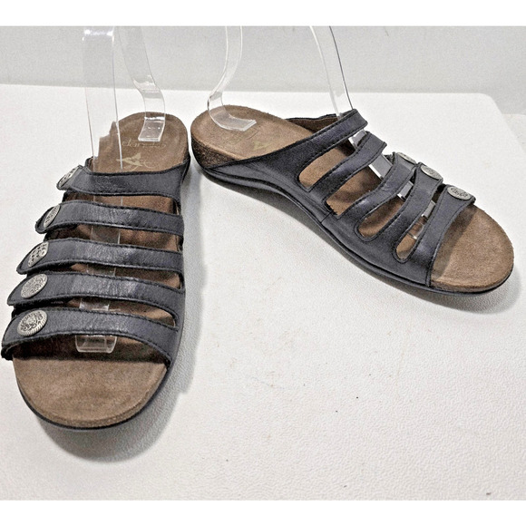 Dansko Janie 5 Strap Chunky Slide Sandals Women's Black Leather EU 40 ( US 10 ) - Picture 1 of 8